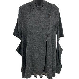 Terez Women Gray Sweater Jacket Top Large Short Sleeve Cut Out Asymmetrical New